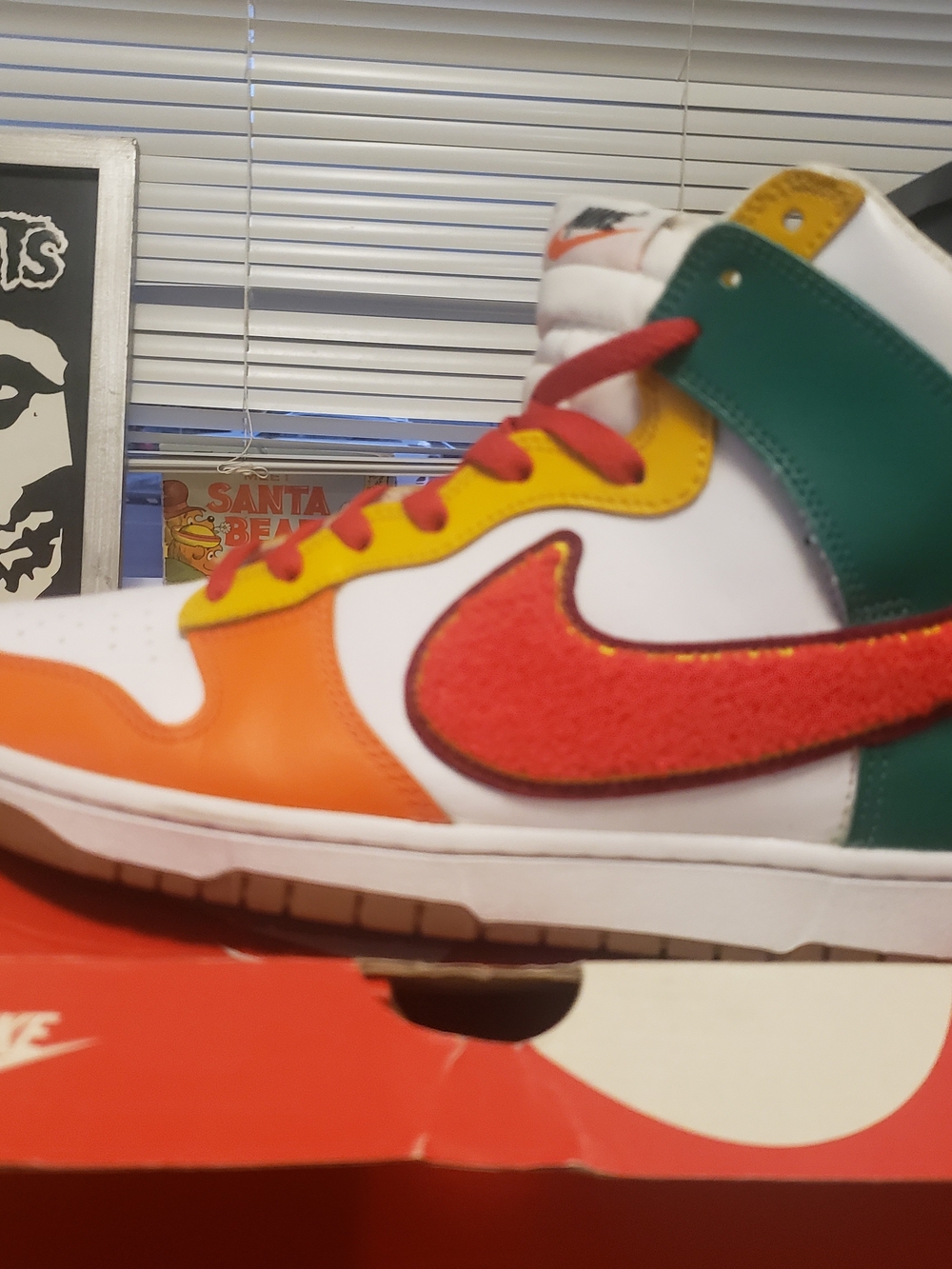 Nike Mens 13 High-Top Sneaker in White, Orange, Red, Green, Yellow